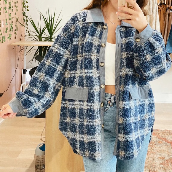 New Bluestone Plaid Teddy Jacket Size Large - Picture 6 of 6